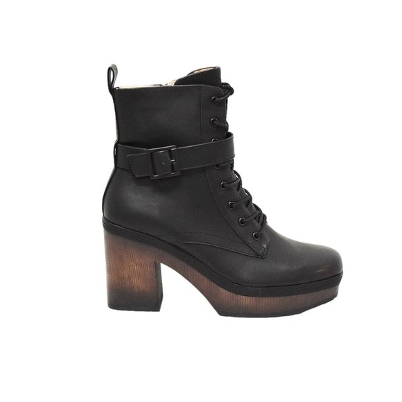 NWT Korks "Diana" Faux Black Leather Lace-up Buckle Platform Bootie Size 9 - Picture 9 of 12